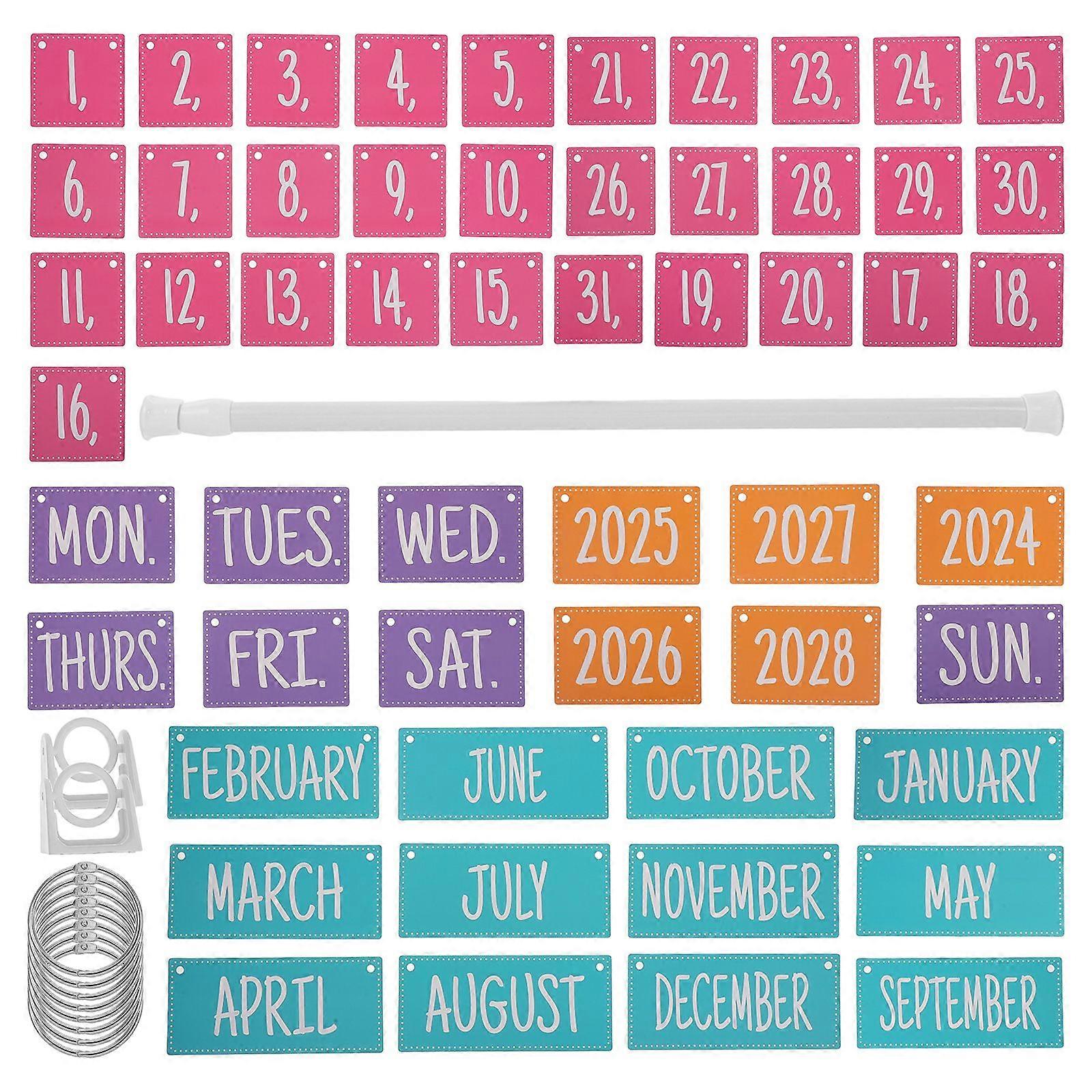 Calendar Bulletin Board Set 2024 to 2028 Flip Calendar with Holder Classroom Decoration with Date Cards Adjustable Calendar Holder for Classroom Home 