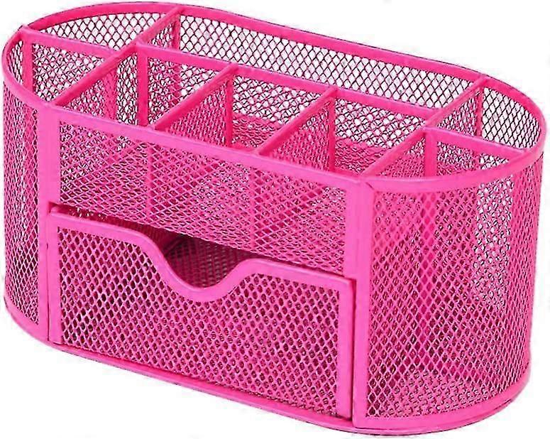 Mesh Desk Office Organizer,Multifunction Pen Holder with Drawer Storage DesktopRed