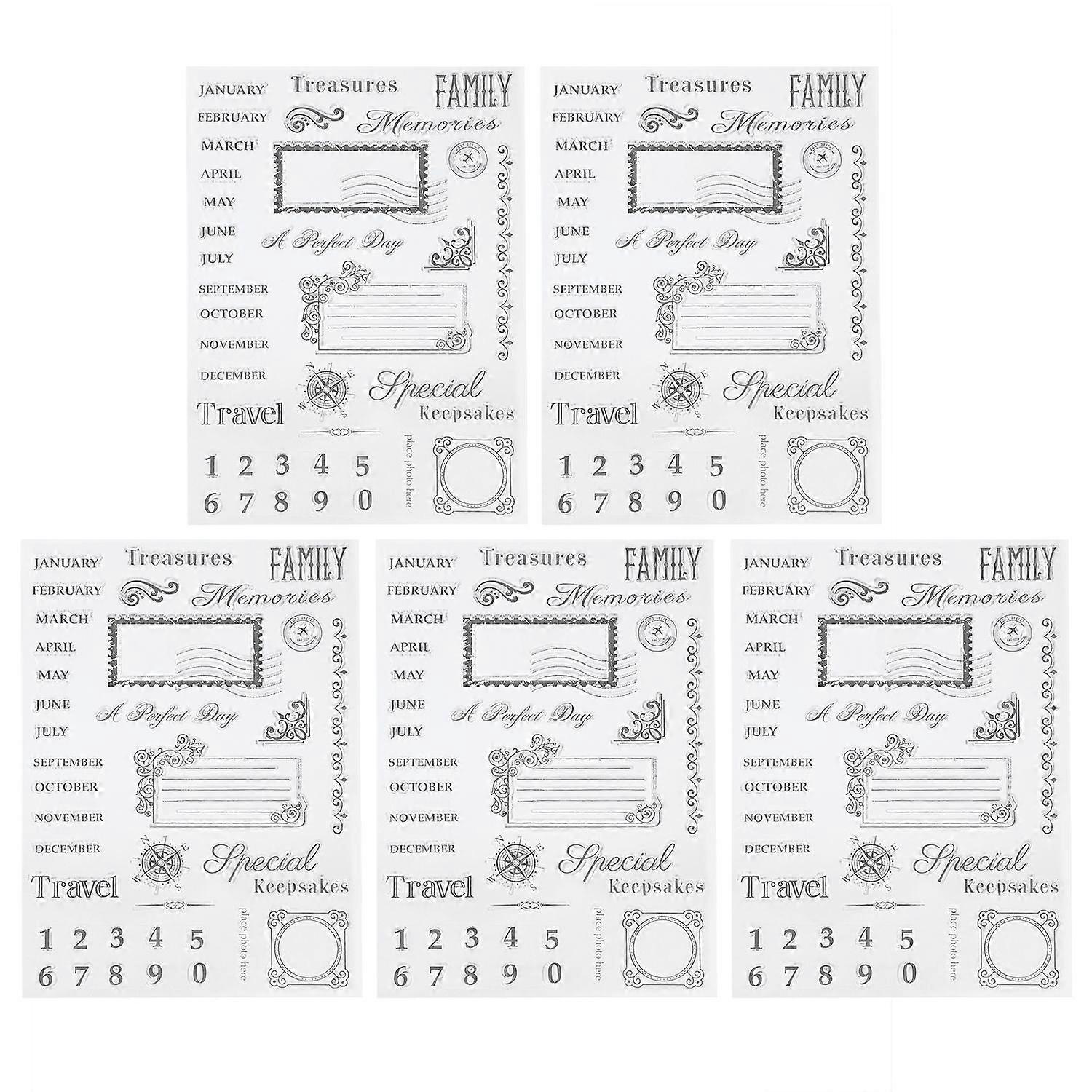 5Pcs Transparent Stamp Rubber TPR DIY Journal Craft Art Month Calendar Pattern Accessories