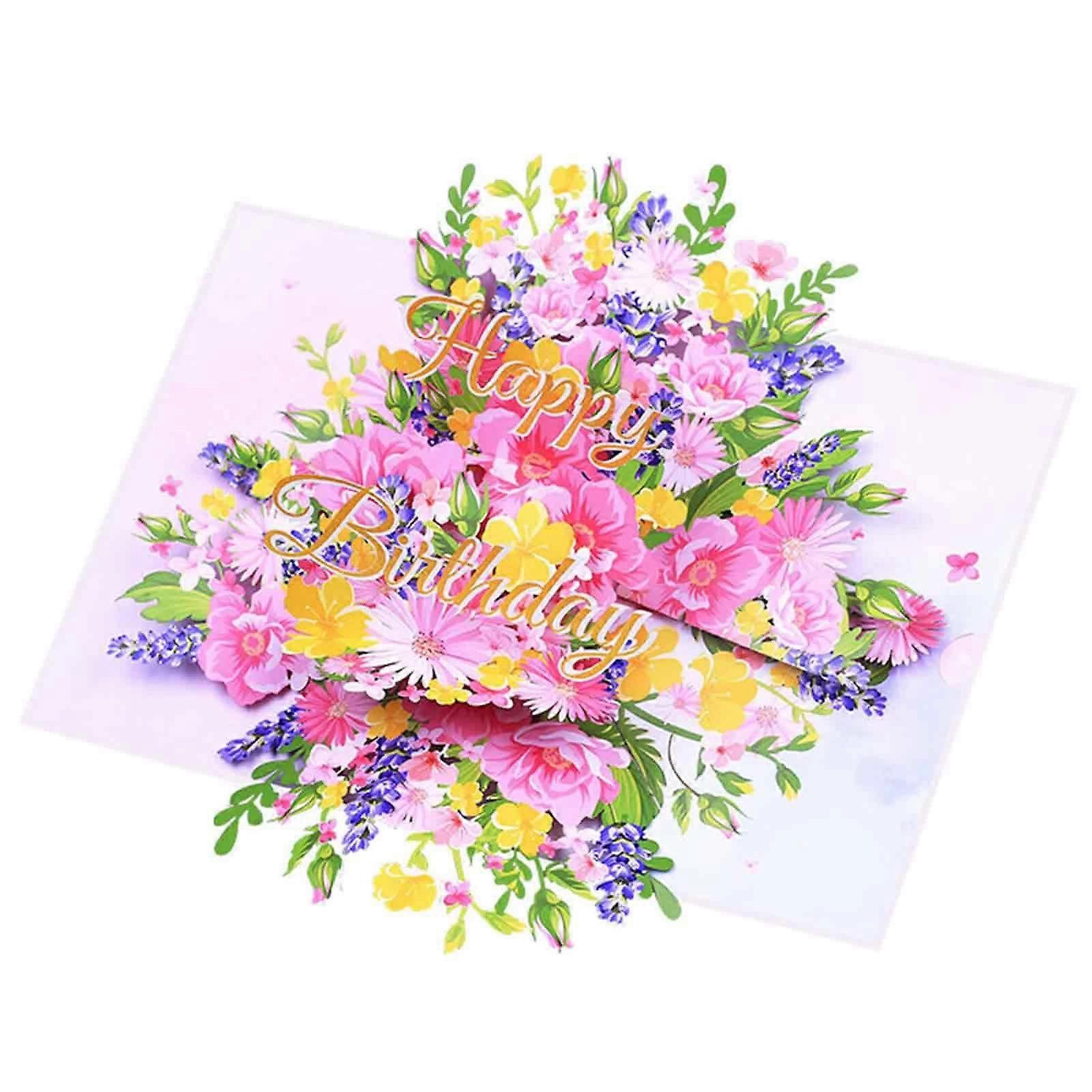 1 stk rosa blomst bursdag 3D gratulasjonskort