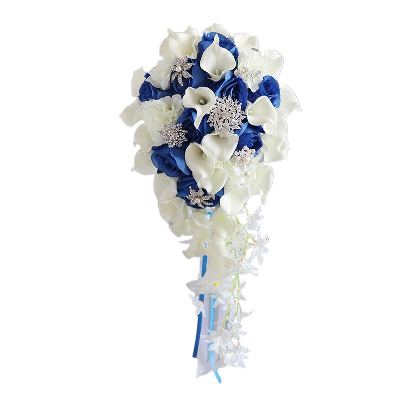 Artificial Flower Bouquet Diamond Button Waterfall Simulation Fake Flowers sapphire