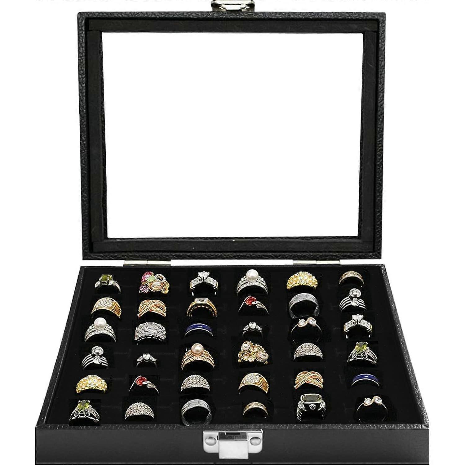 36 Slots Velvet Jewelry Organizer Box - Earring Display Case with Removable Dividers, Soft Lining, and Compact Design