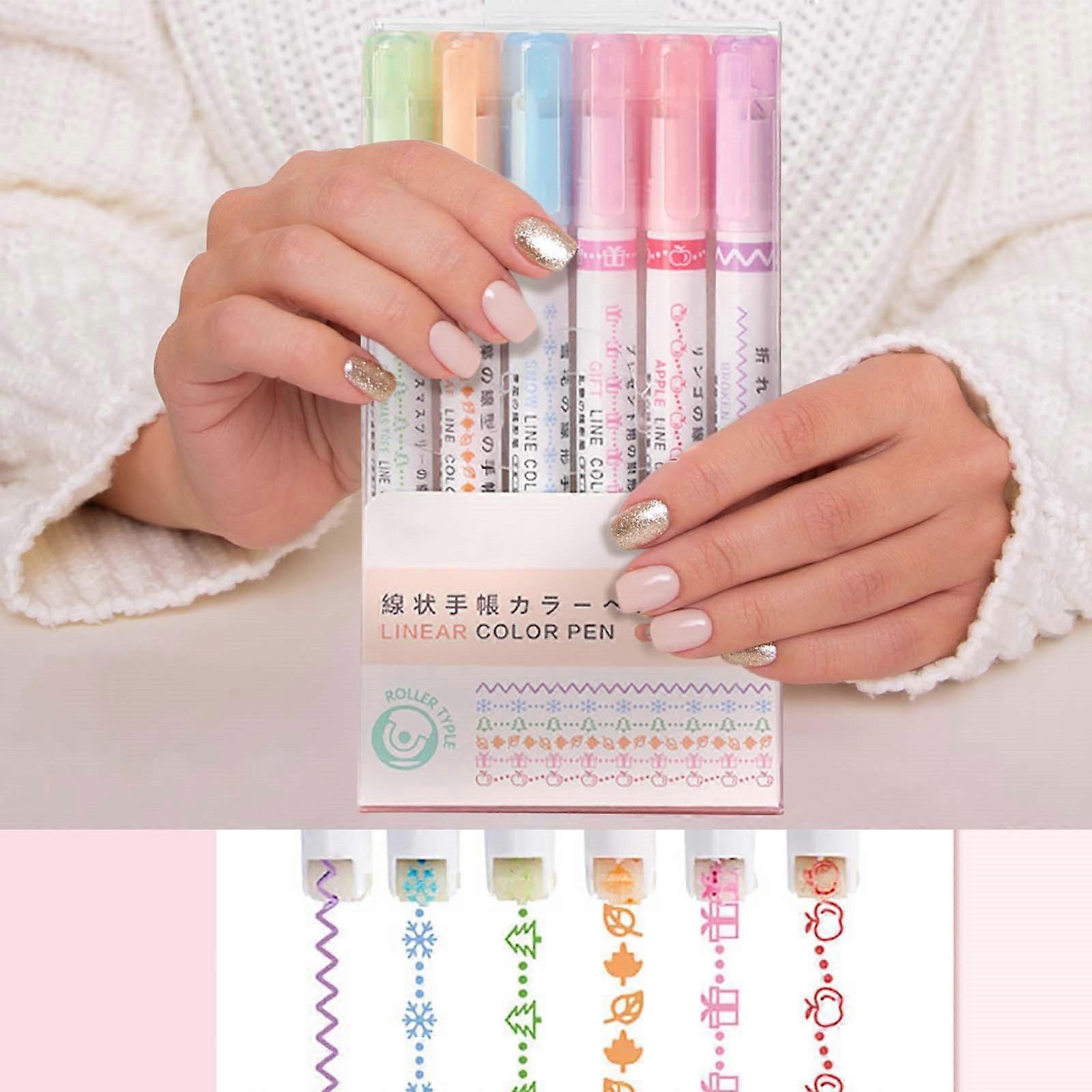 Highlighter Pen Set Border Pen 6 Colours Highlighter Set With Different Shapes Highlighters Markers Coloured Pens 5ml