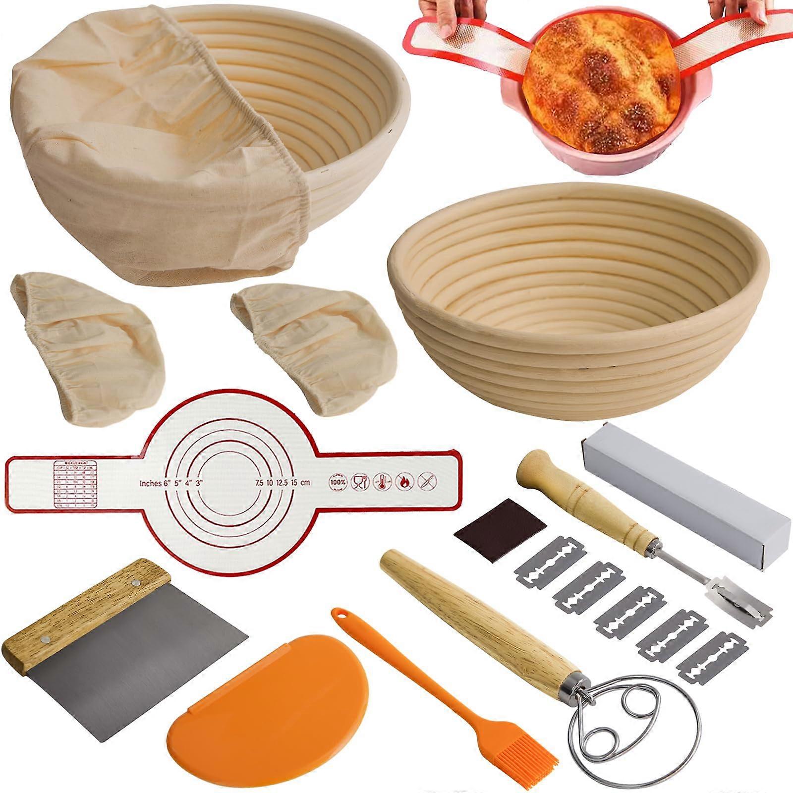 16-Piece Sourdough Proofing Kit 9-Inch Round Banneton Baskets With Liner And Dough Whisk