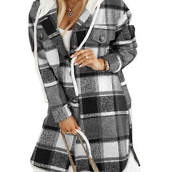 Coat Hooded Drawstring Twisted Pattern Contrast Color Thick Knitted Solid Color Long Sleeve Mid Length Pockets Split