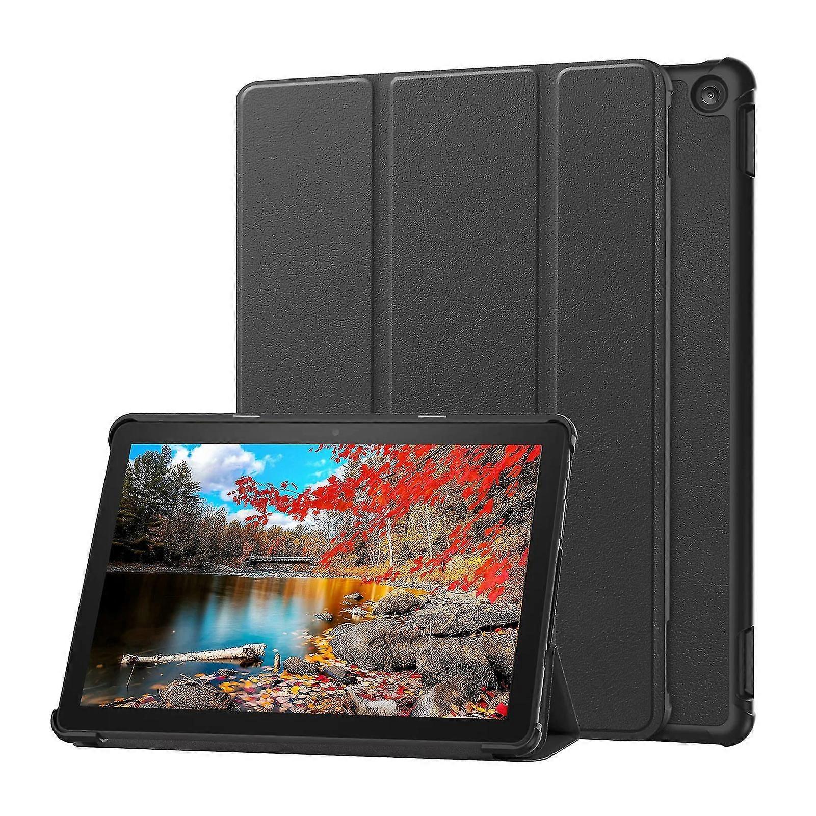 Faux Leather Tablet Protective Case with Triple Fold Bracket Fall & Scratch Resistant Tablet Protector Shock-absorbing Safety Case for Fire-HD 10 2023