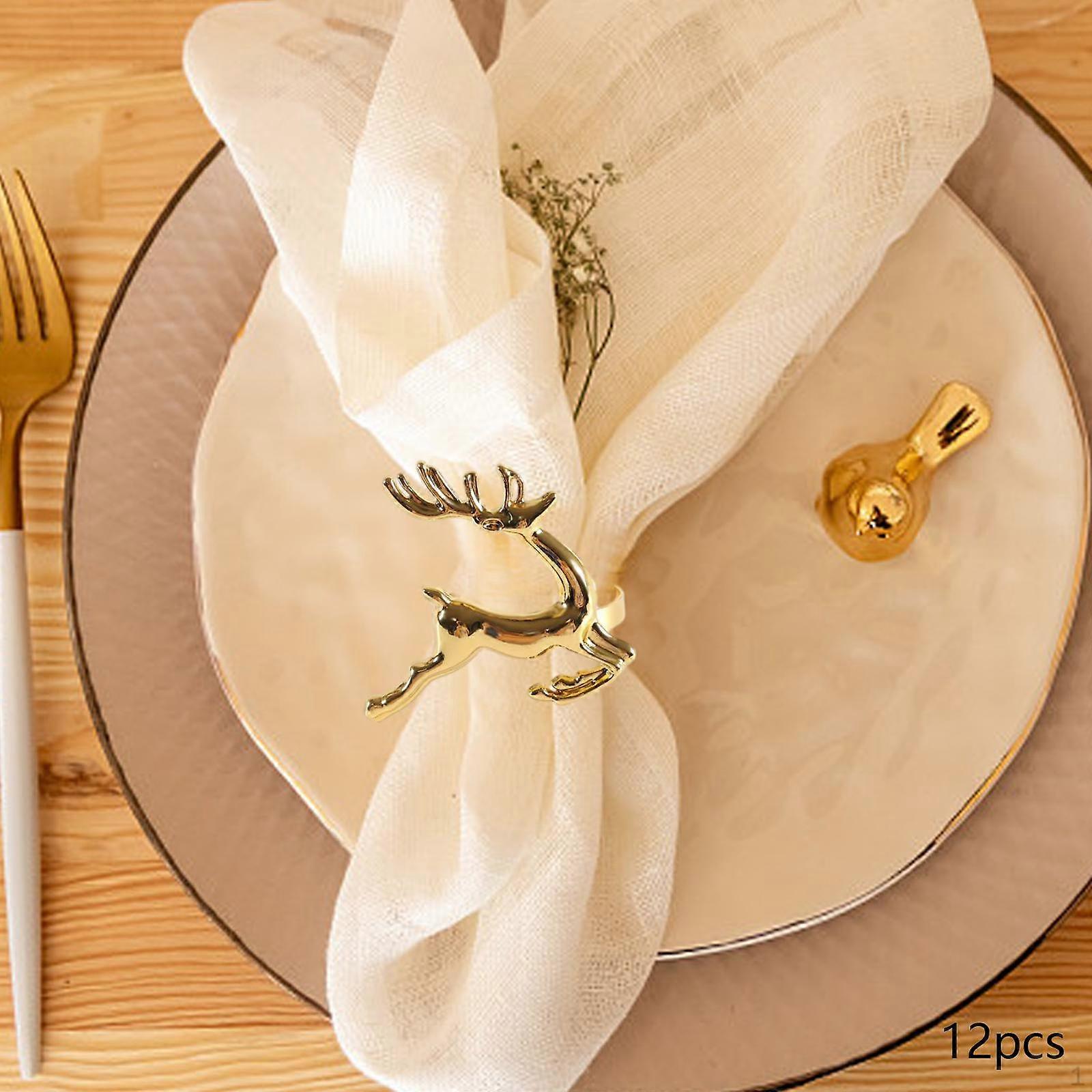 12Pcs Elk Napkin Rings Holders Dinner Table Setting Exquisite Rustic Xmas Buckles for
