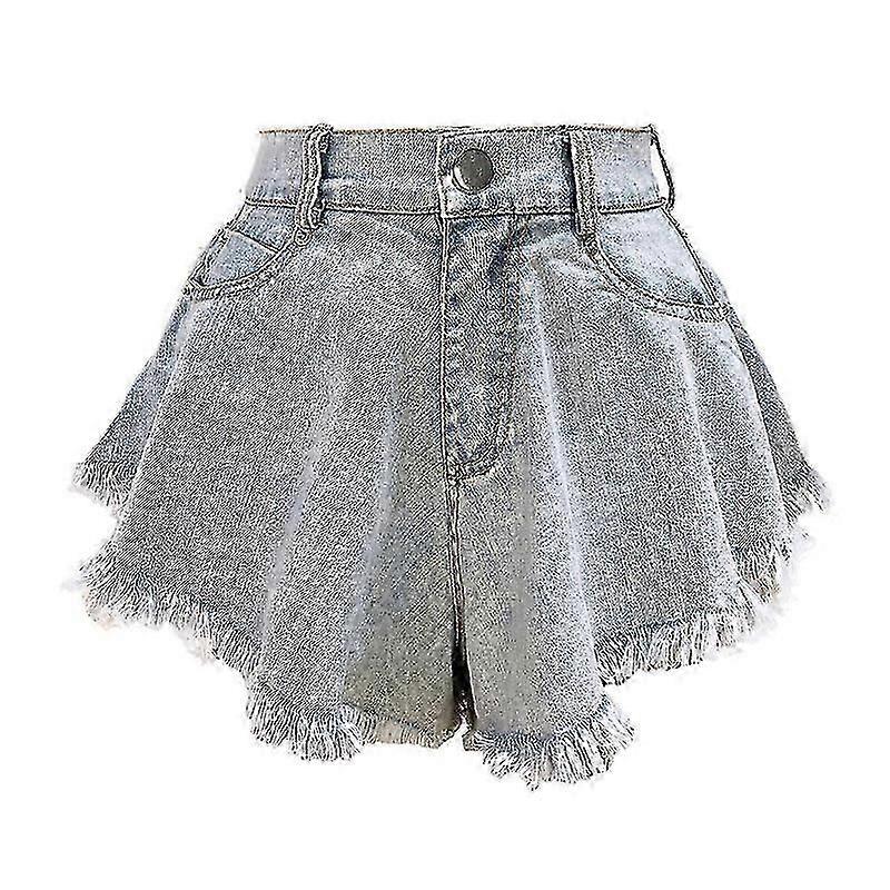 מכנסי ג'ינס קצרים קרועים מותניים גבוהים משוחררים ג'ינס ציצית באיכות גבוהה