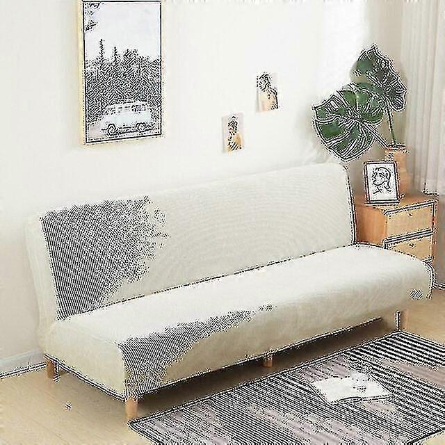 アームレスソファベッドスリップカバーソファカバーアームレストなしストレッチ折りたたみ式布団カバー防塵取り外し可能なジャカードXL(長さ190-210cm)ホワイト