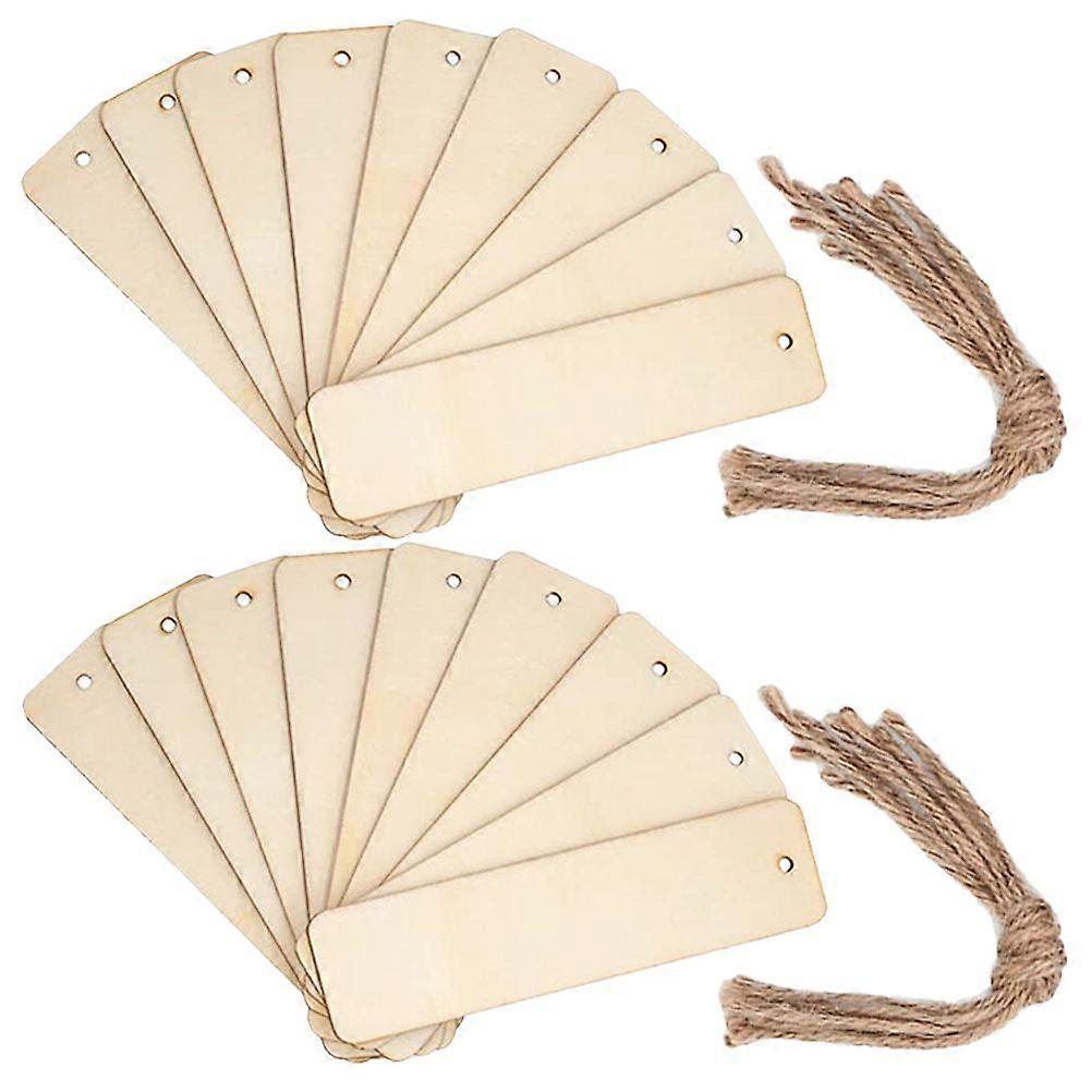 20pcs Wood Blank Bookmarks Unfinished Wood Bookmarks Unpainted Rectangle Wooden Bookmarks with Lanyards
