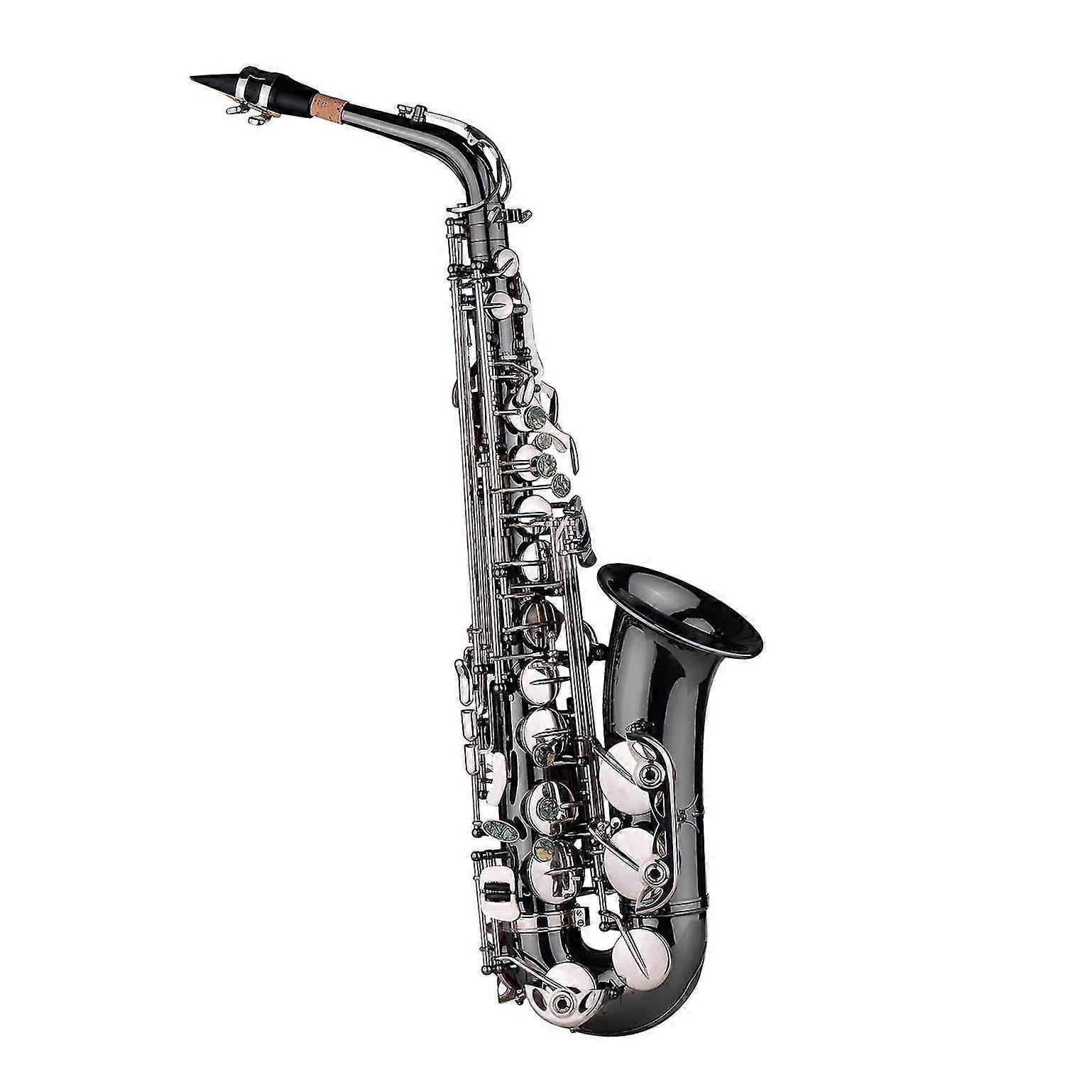 Professional Brass Bend Eb E-flat Alto Saxophone Sax Black Nickel Plating Abalone Shell Keys With Ca
