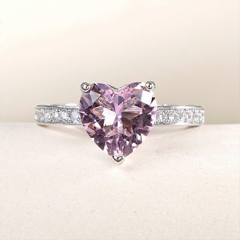 POMOiii Anelli Da Donna A Forma Di Cuore Colore Argento Bianco Brillante Rosa Zircone Pietra Accessori Eleganti Per Gioielli Moda Partito