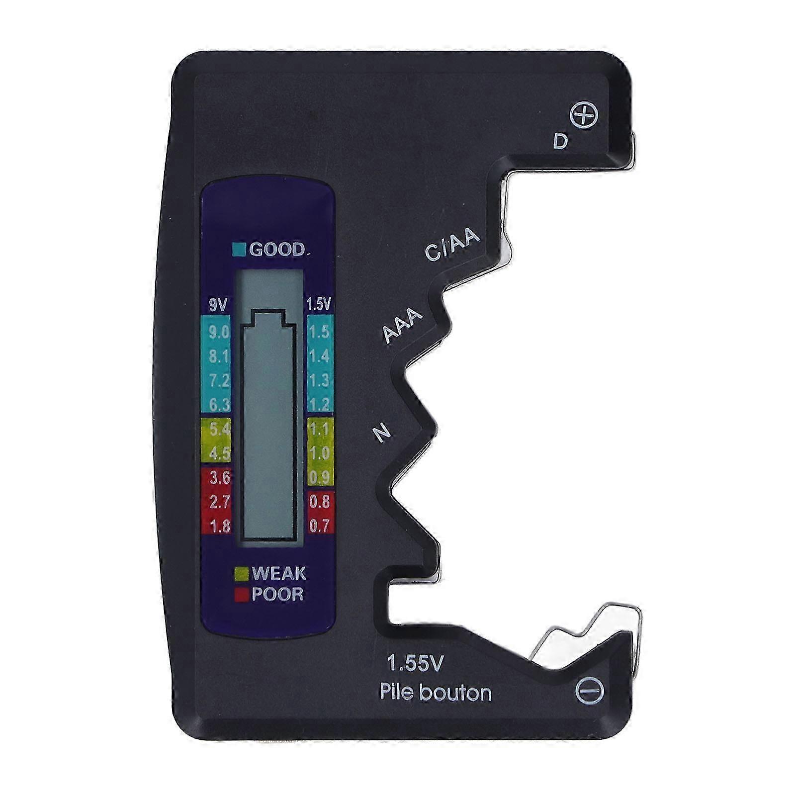 Digital Battery Tester ABS LCD Screen Button Cell Battery Checker for 1.5V 9V Metering Black