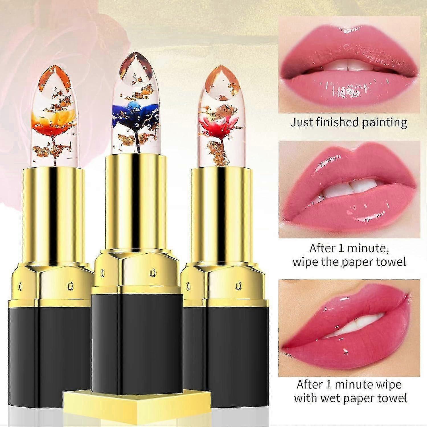 Crystal Jelly Flower Lipstick Magic Lip Color Changing Lip Balm Long Lasting Nutritious Lip Stick Color Change Lip Gloss