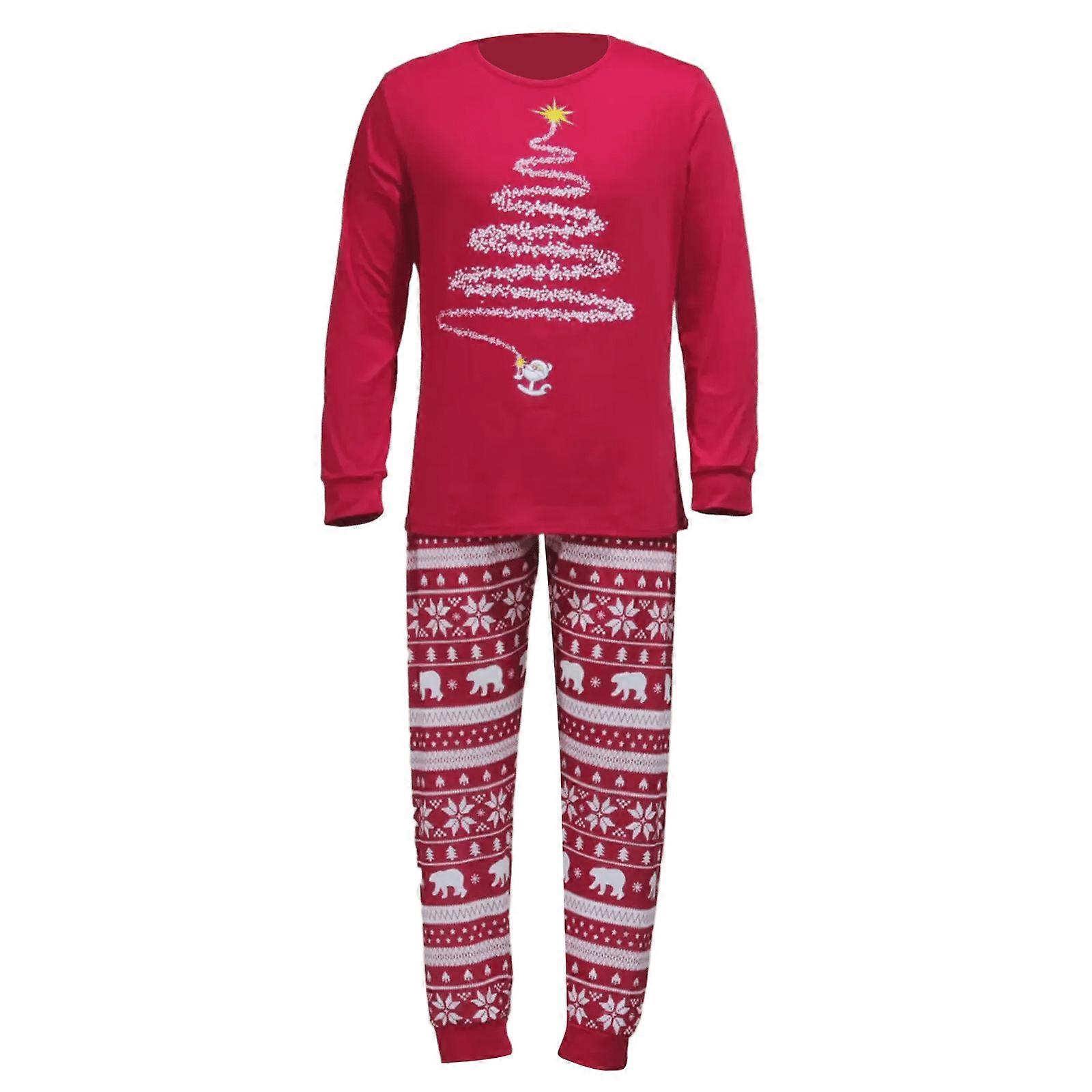 Christmas Tree Family Pajama Set Christmas Tree Patterned Parent Child Loungewear Set Excellent for Home Festivities Red
