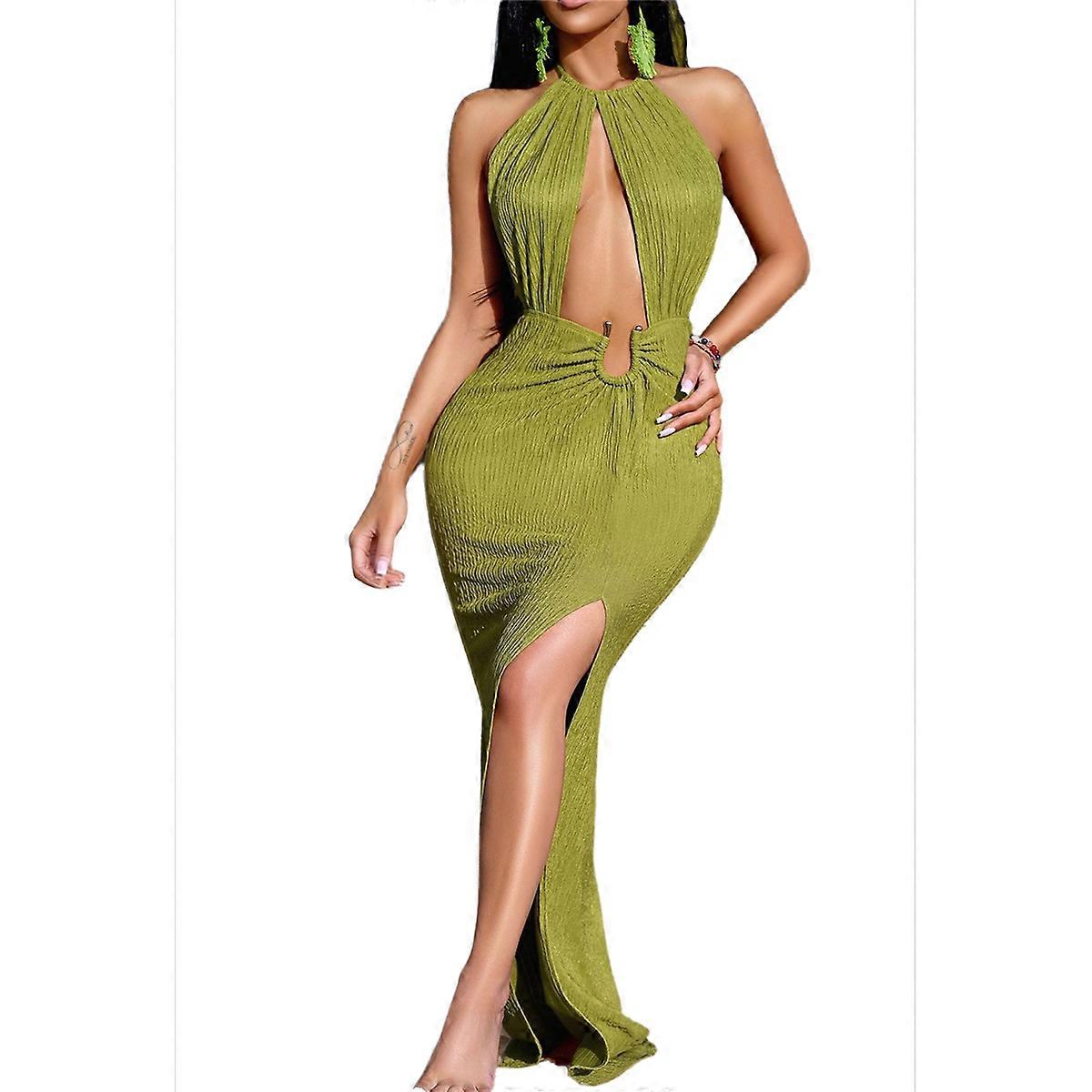 Sleeveless Long Jumpsuit Green L