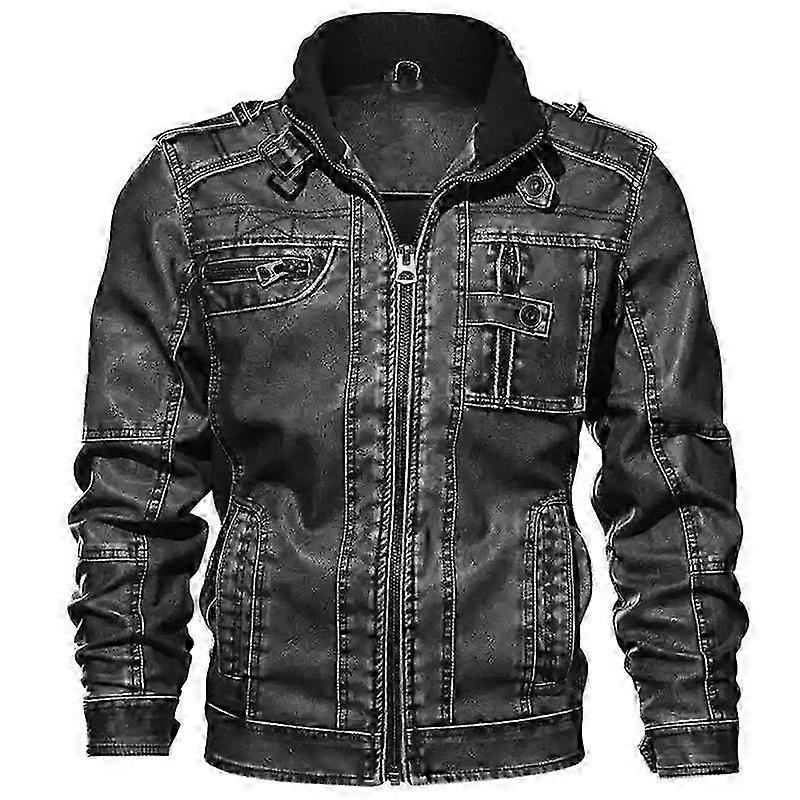 Men's Leather Biker Jacket Winter Warm Motorcycle Coat EU Sizing Outerwear