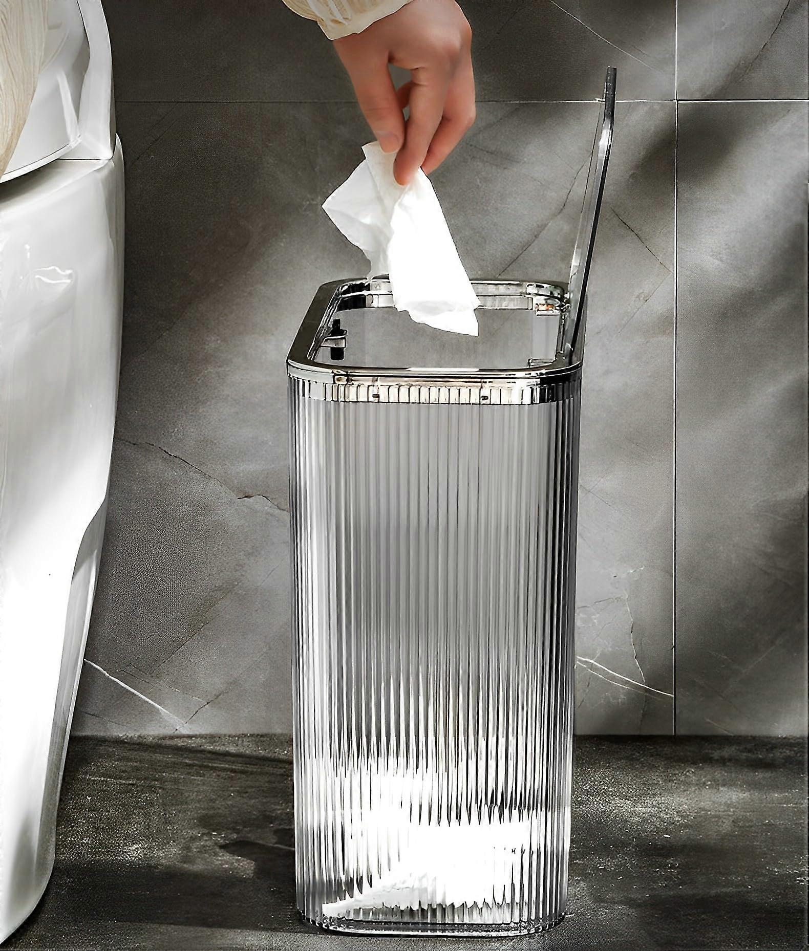 Transparent trash can for bathroom trash disposal, for bathroom