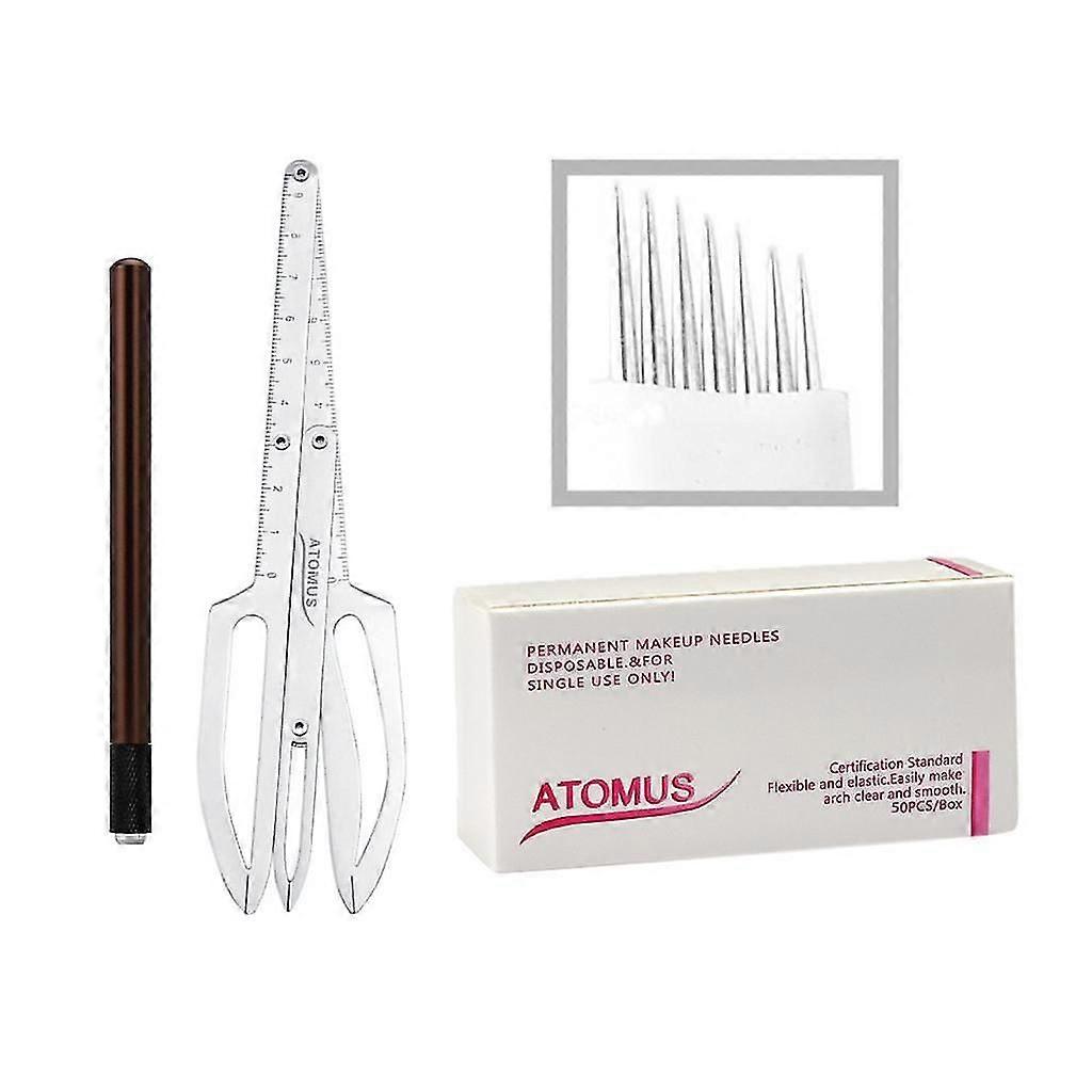 50x 7pin Microblading Needles Tattoo Pencil Tool Set with Measuring Ruler