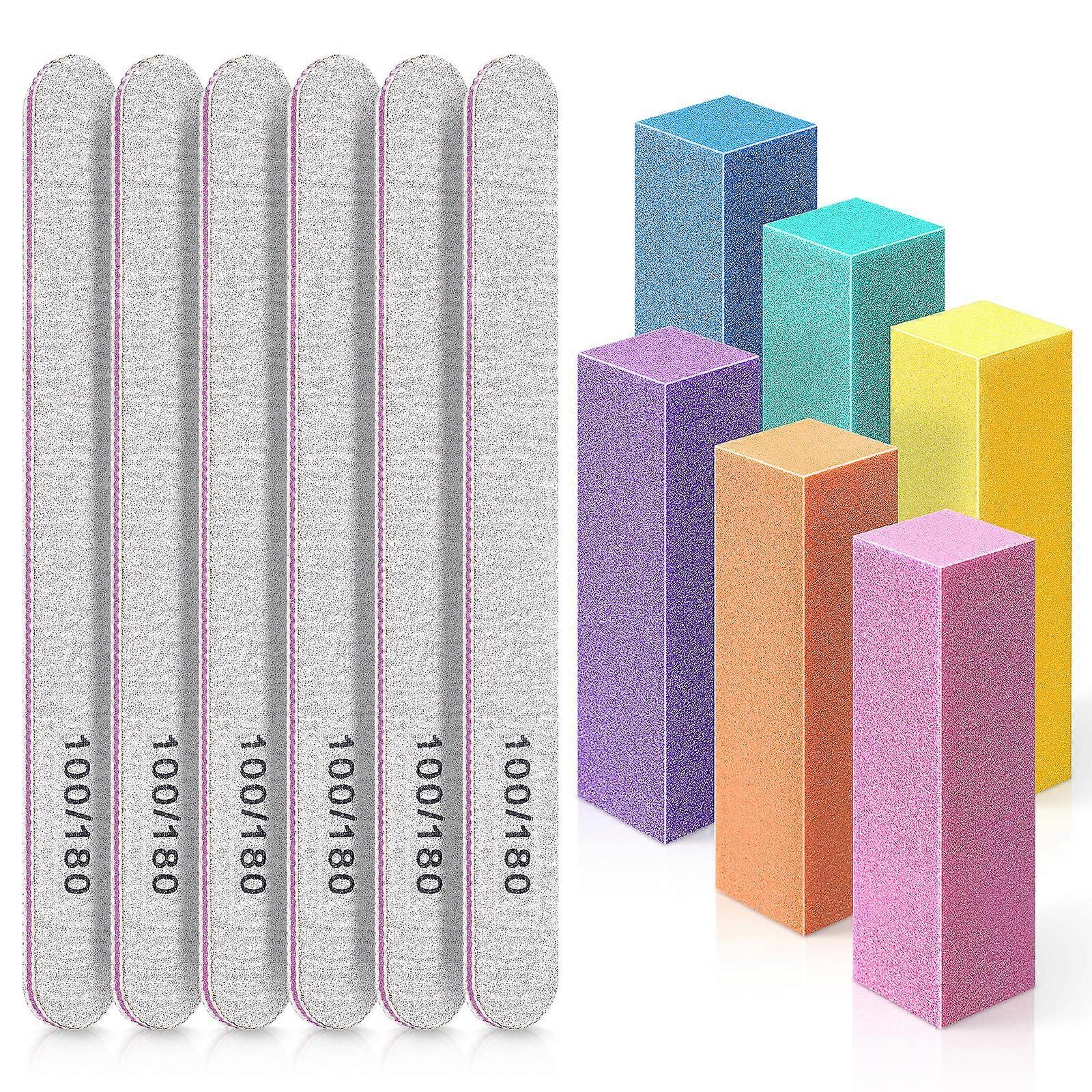 Nail Rays Professional Manicure Tools Set - 12 Rectangular Art Care Buffer Blocks 100/180 Grit, White Color