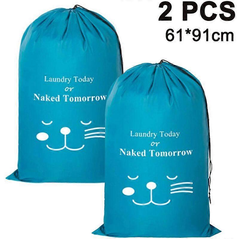Drawstring Laundry Bag with Handle 2 Set, IHOMAGIC Rip-Stop Foldable Laundry Bag, Dirty Garment Bag Holds 4 Loads of Laundry in a Laundry Basket, Mult