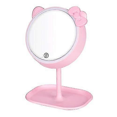Pink Cat Ears Makeup Mirror - Led Light Vanity Mirror, Touch Screen Adjustable Light