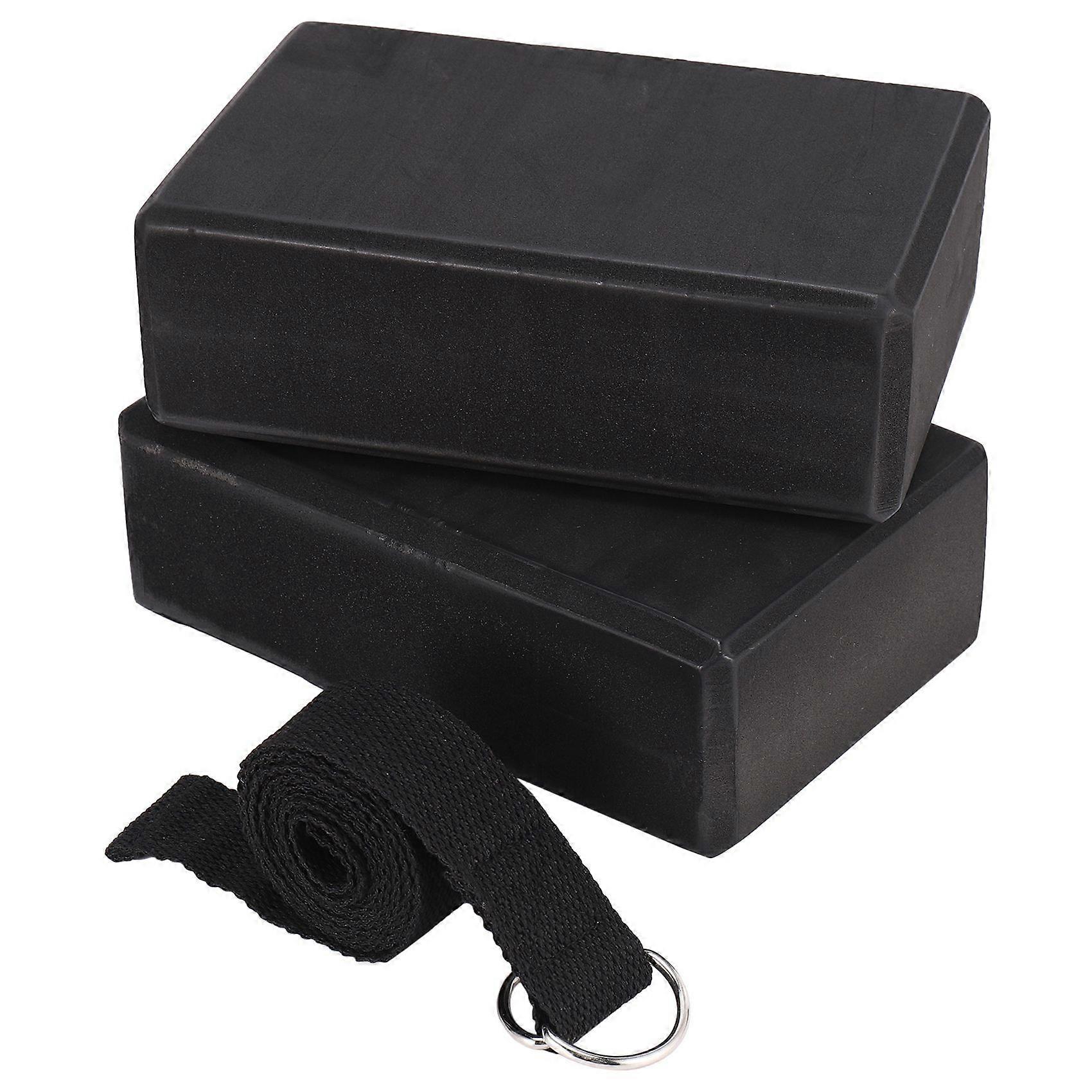 Yoga Block and Yoga Strap Set EVA Foam Soft Non-Slip Yoga Blocks Universal Pilates Stretching and Workouts Black