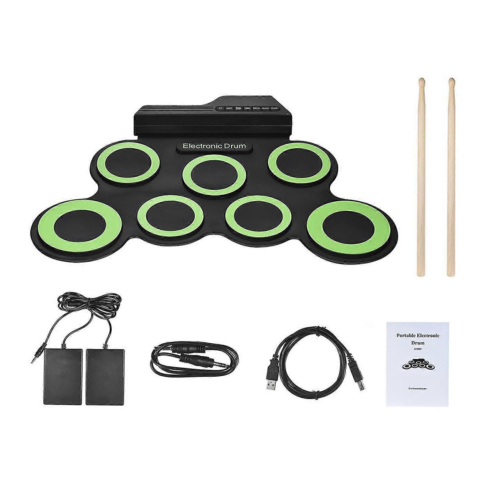 Pads Drum Set USB Roll-Up Digital Foldable Electric Portable Practice With Pedal Drums Electronic 7 Silicone for Kids Beginners