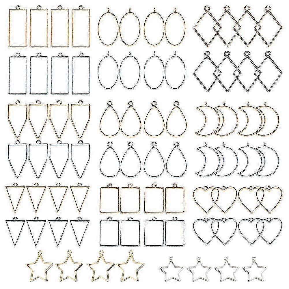 80 PCS Assorted Open Metal Bezels for Resin Pressed Charms Earring and Necklaces Making Frames (Gol