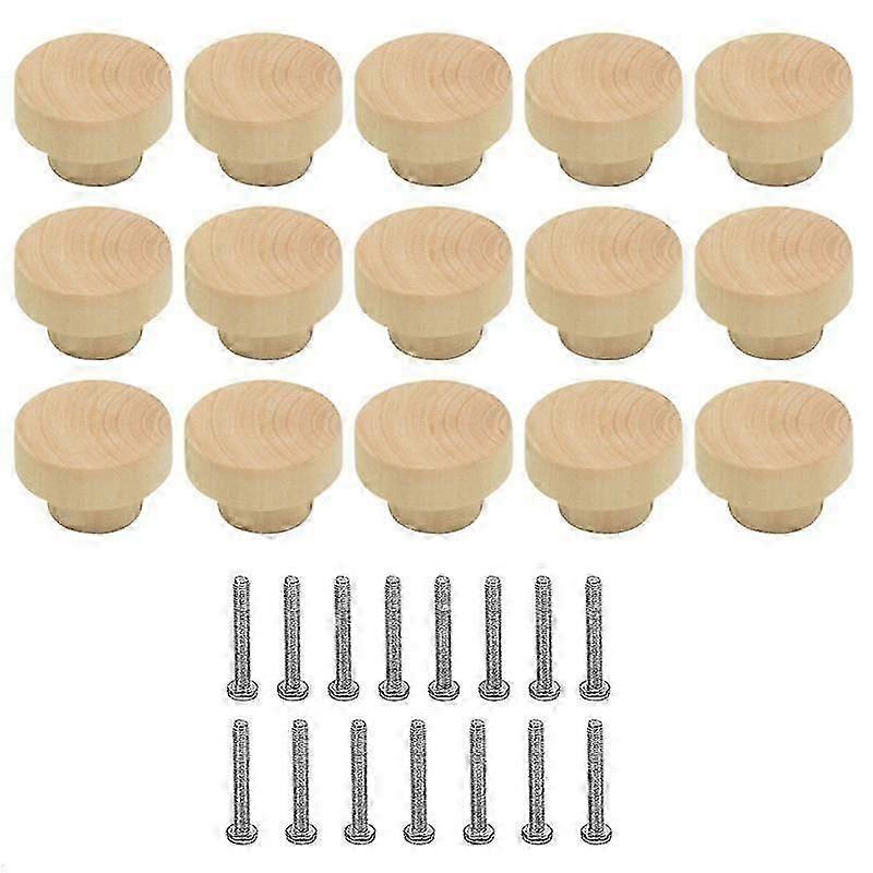 15Pcs Wooden Drawer Knobs, Furniture Knobs, Wooden Cupboard Knobs compatible with Cabinets and Drawers, Round Wooden Knobs