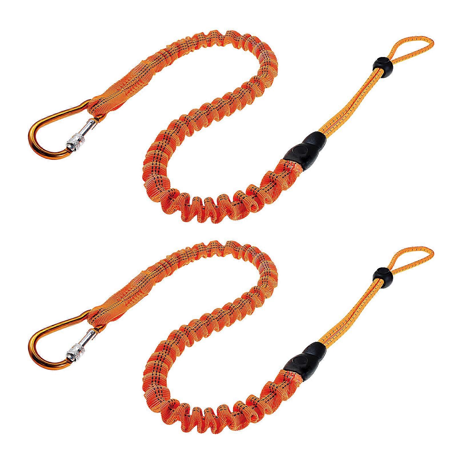 2pcs Lightweight Tool Lanyard Portable Anti-Falling Safety Rope Tool Leash Retractable Bungee Cord with Lock Carabiner orange color