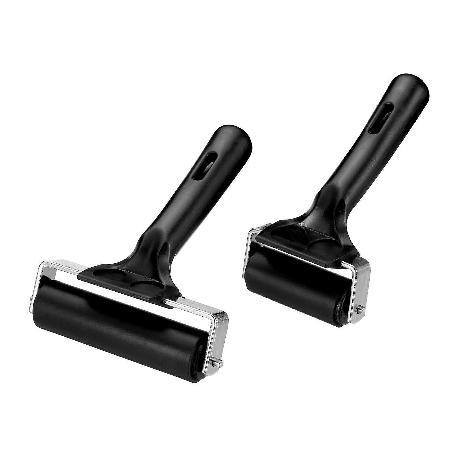 2 Pcs Rubber Roller Brayer, Printmaking Ink Print Spreading Brush Tool, Great for Art Printing, Craft Stamping (Black 4Inch and 3Inch)