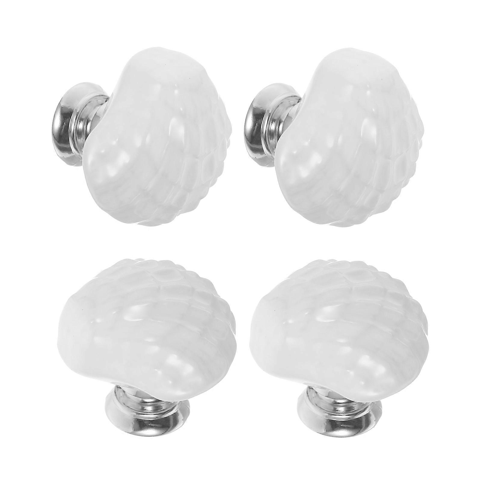 Drawer Knobs Ceramic Door Knobs for Pull Handle 4Pcs White Shell Pattern