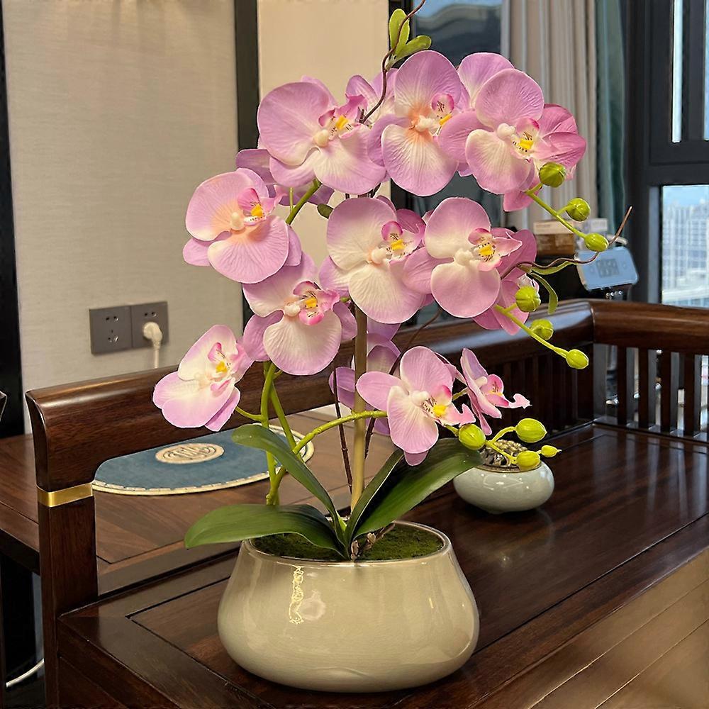 מלאכת יד דקורטיבית מלאכותית Phalaenopsis סחלב עציץ בד משי פרח משרד ביתי ריאליסטי דמוי פרחוני תפאורה סגול בהיר