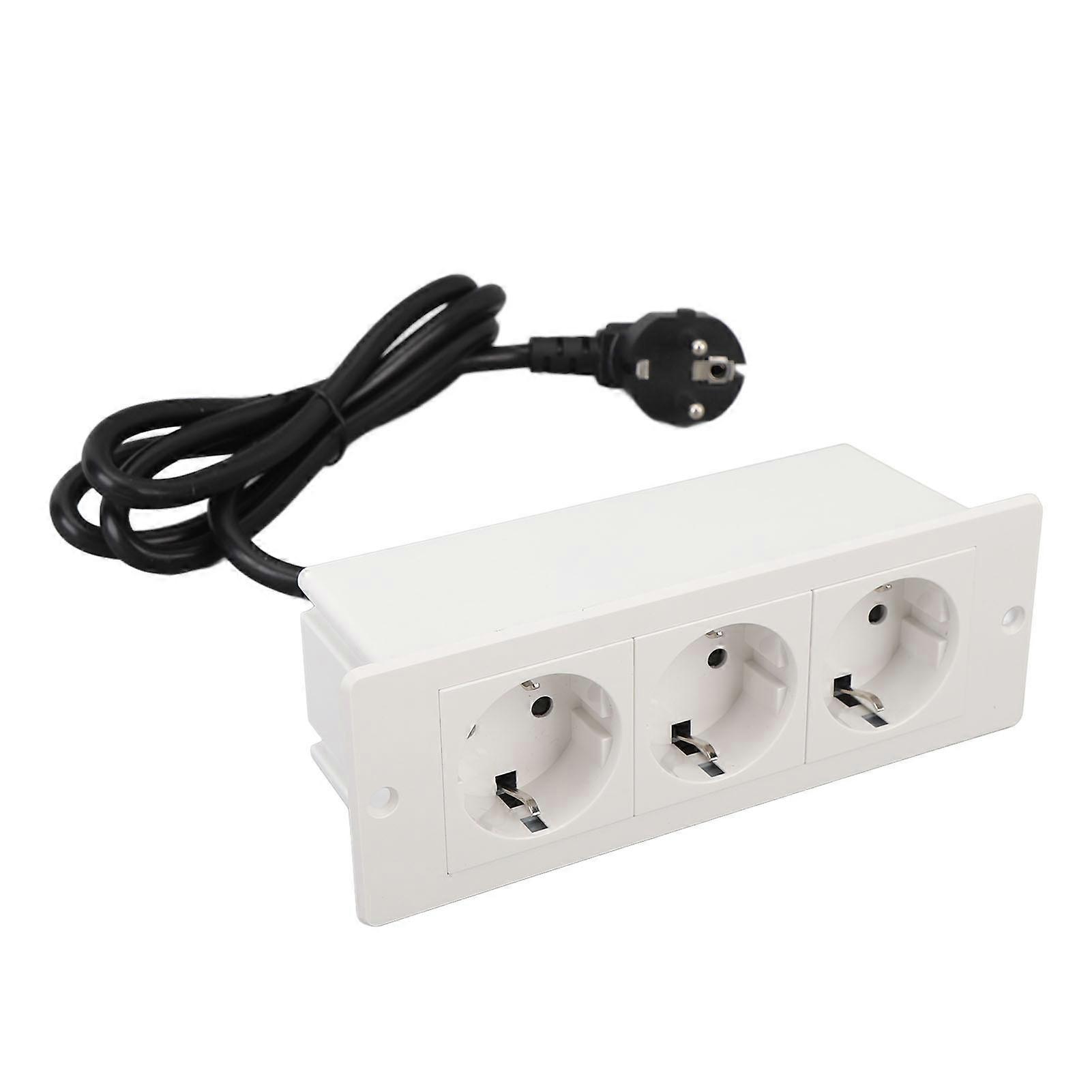 Recessed Power Strip with Cable 16A Plug and Play Flame Retardant 3 Outlets Flush Mount Outlet Socket for Tabletop Countertop Desk 