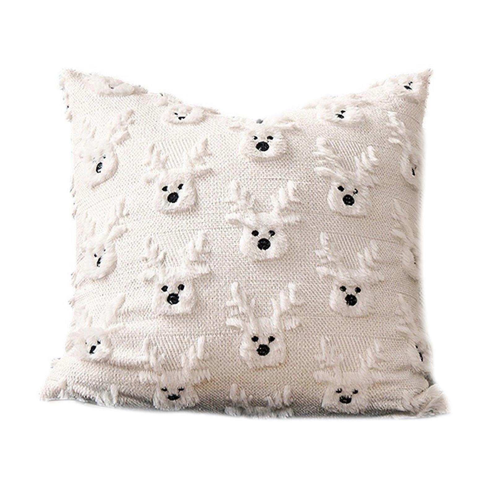 Pillow Case Holiday Themed Reversible Cushion Cover 45cm Square Plush Polyester Fabric Easy to Care White
