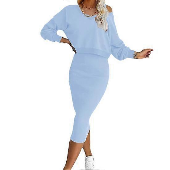 2 buc / set femei top rochie set v mâneci lungi culoare solidă top talie înaltă teacă skinny midi rochie zilnic navetă întâlniri hanorac rochie