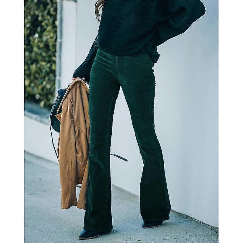 Autumn and Winter Women's Pant Solid Colour High-waisted Slim Micro-flared Trousers Corduroy Elastic Waist Casual Trousers