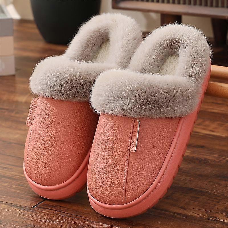 Autumn and Winter Plush Warm and Waterproof Home Slippers for Women and Men, Cotton Shoes