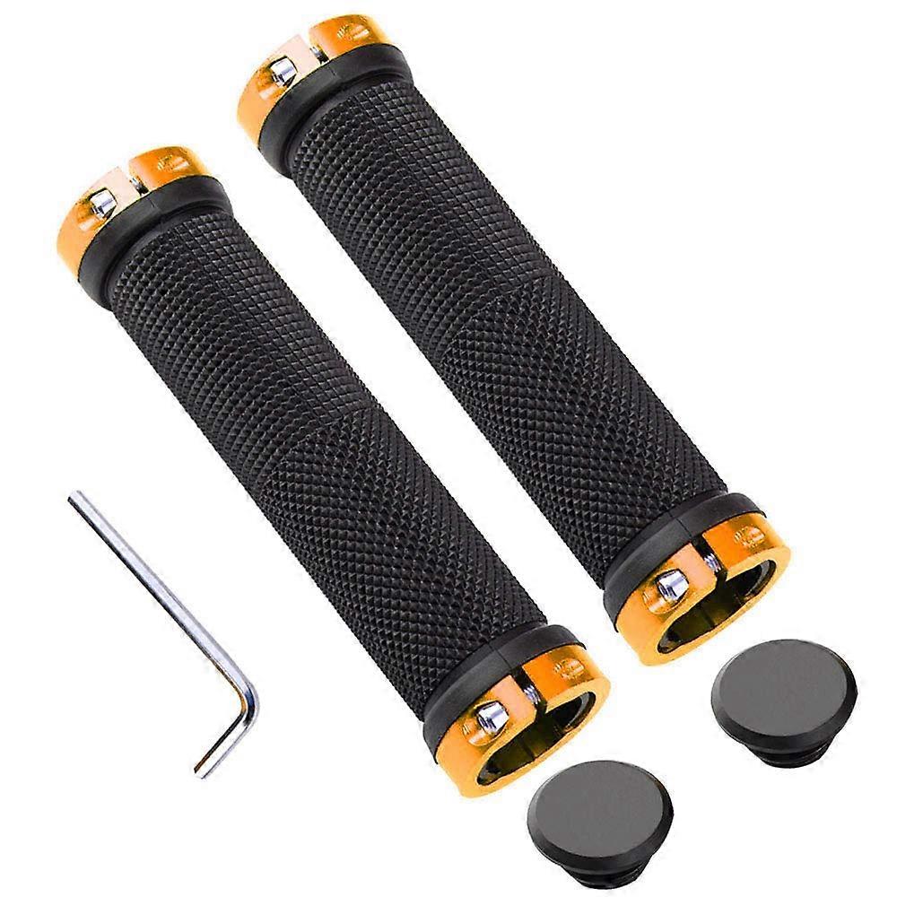 1 Pair Non-Slip Rubber Bicycle Handlebar Grips, Ergonomic MTB BMX Grips Protector, Golden Color, Durable Design