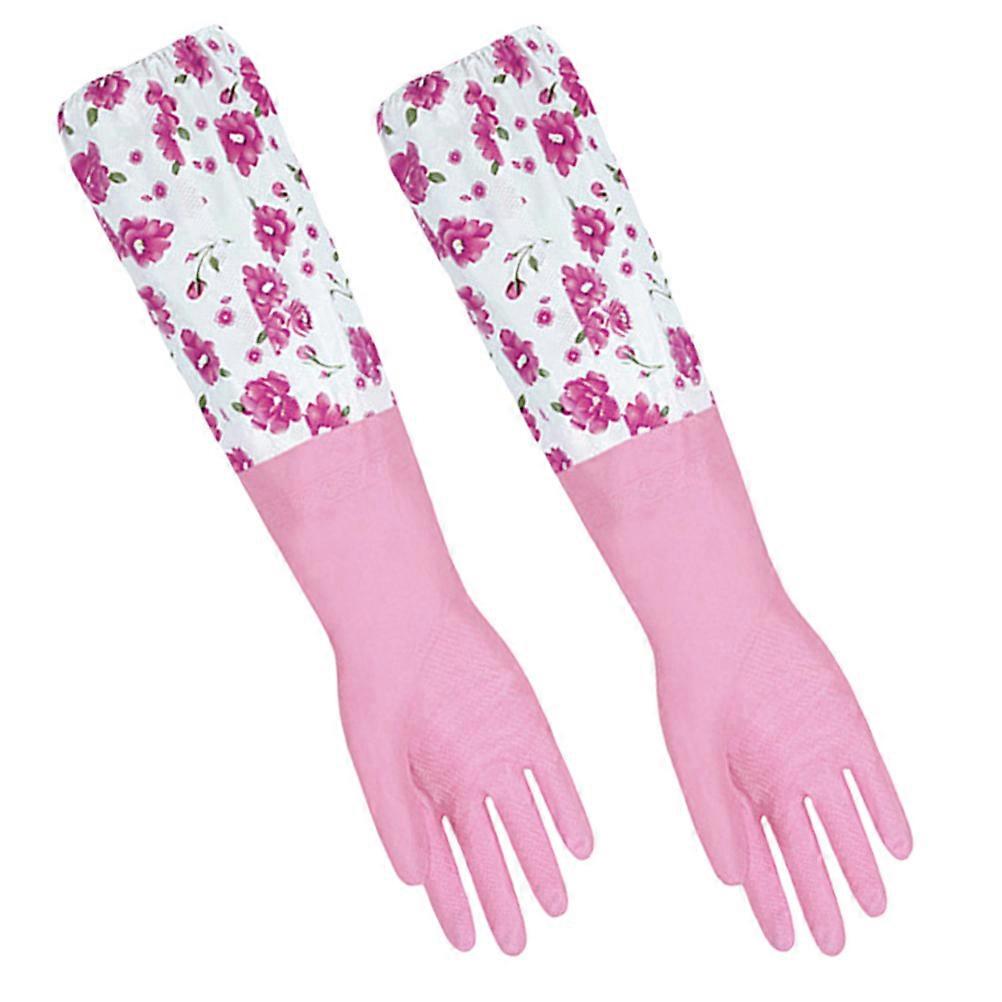 Thickened Long Cuff Kitchen Gloves with Lining – Reusable Non Slip Cleaning Gloves for Dishes, Food Prep, and Household Tasks – Pink