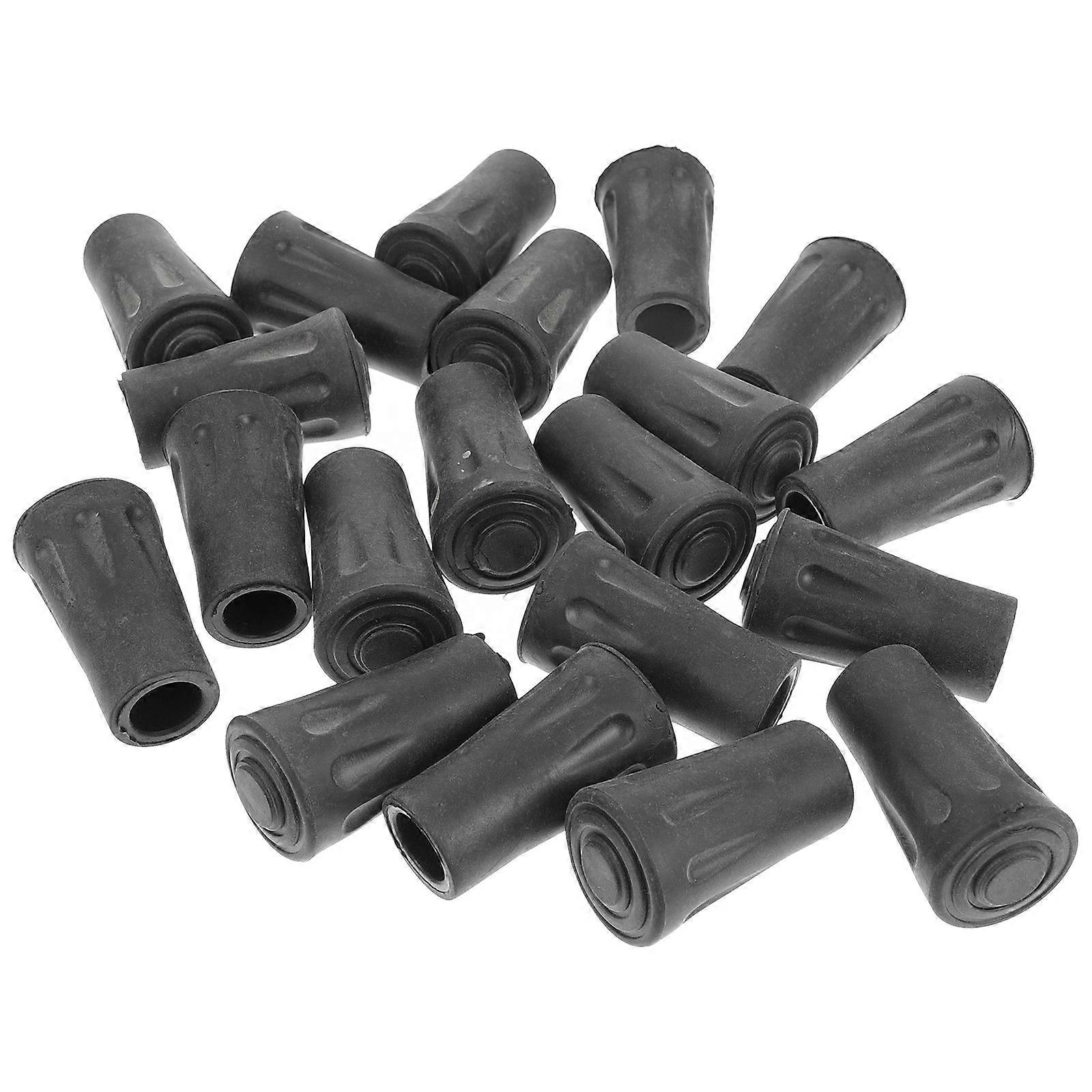 Trekking Pole Tips Replacement Hiking Accessories Round Head Rubber Black 20Pcs