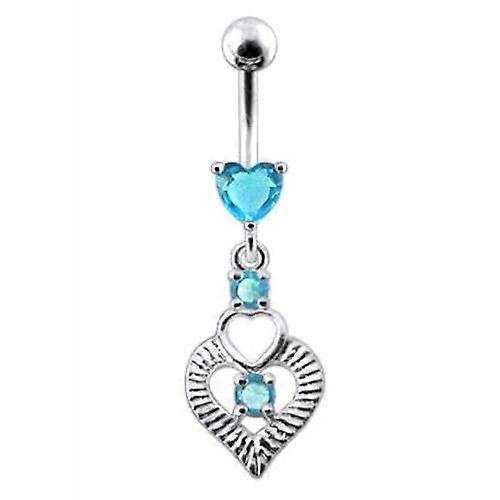 Silver Fancy Heart Jewelled Heart Dangling Banana Belly Ring