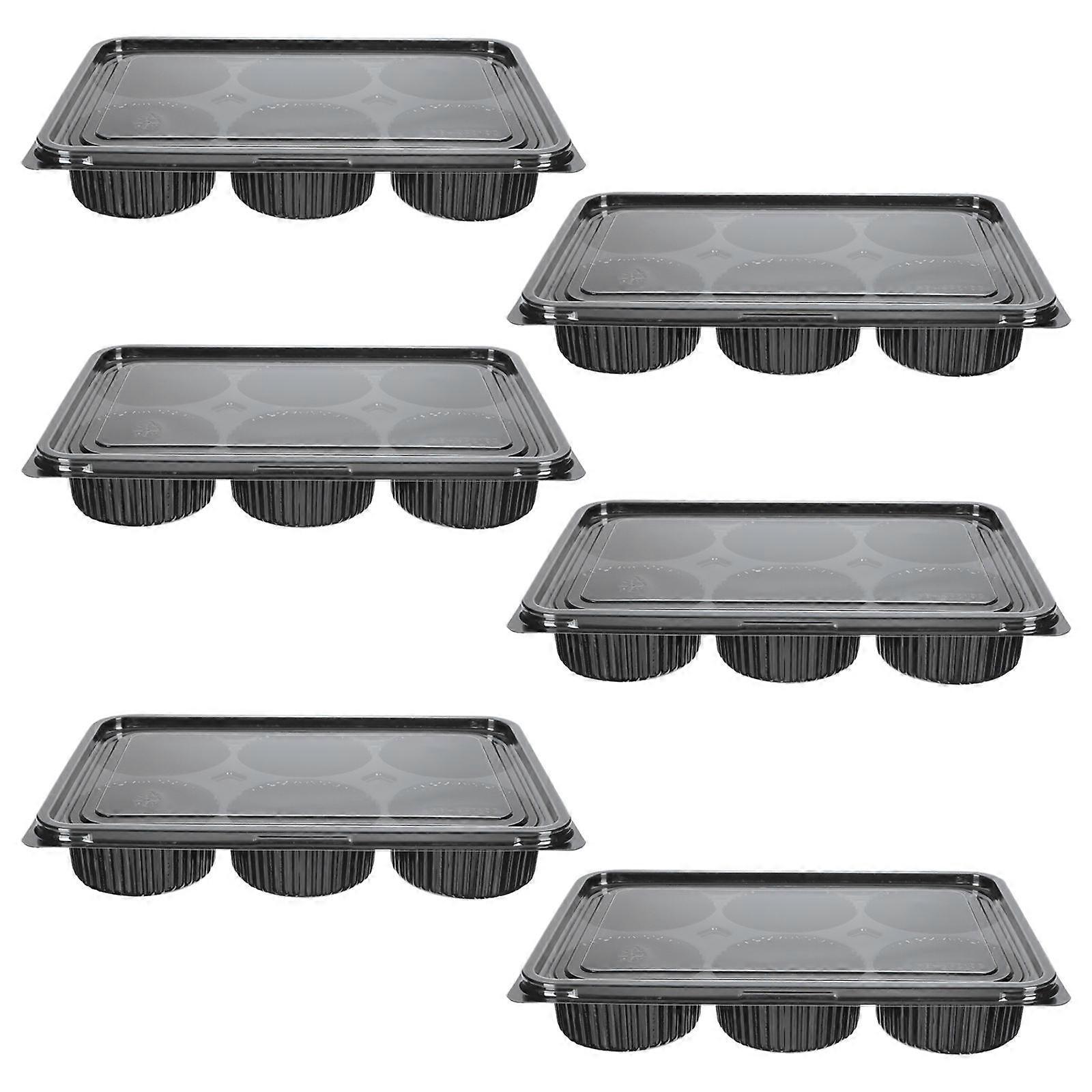 Black Plastic Dessert Boxes for Storage with Stable Rectangular Base and Transparent Design 6 Pieces