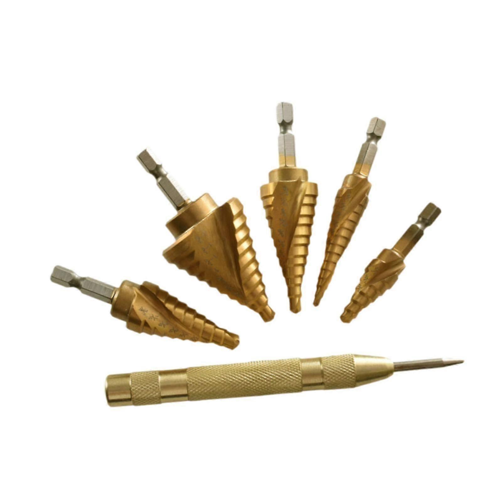 6Pcs Power Tool Step Drill Bit Set for Aluminum Compatible with Various Brands