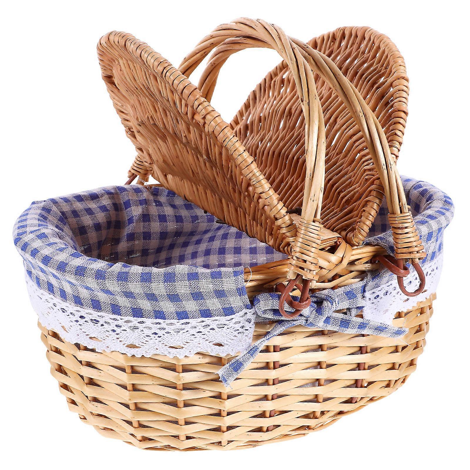 Woven Storage Basket Wicker Rectangular Picnic Basket With Lid Assorted Color 35.00X25.00X17.00CM Organizing 1Pcs