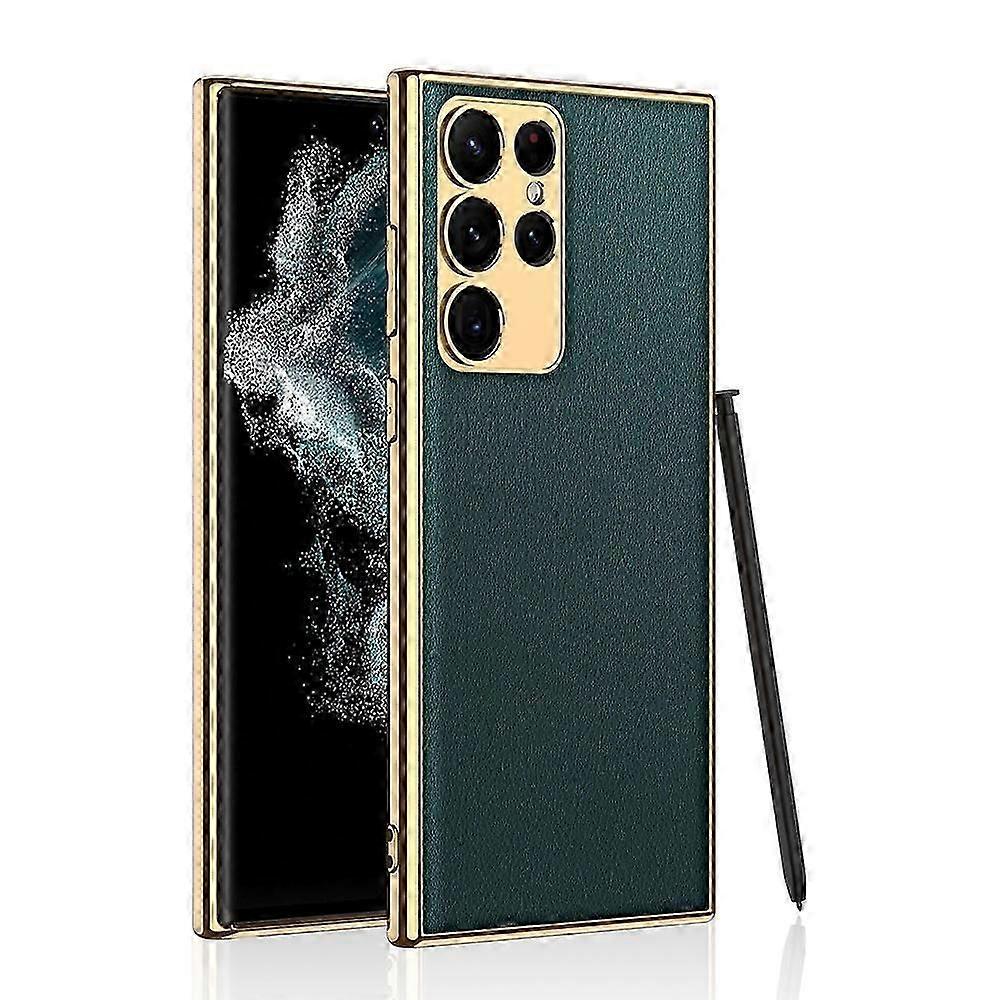 For Samsung S23 Ultra mobile phone case S23 plus electroplating plain leather mobile phone case S23 anti-fall protective cover-without pen