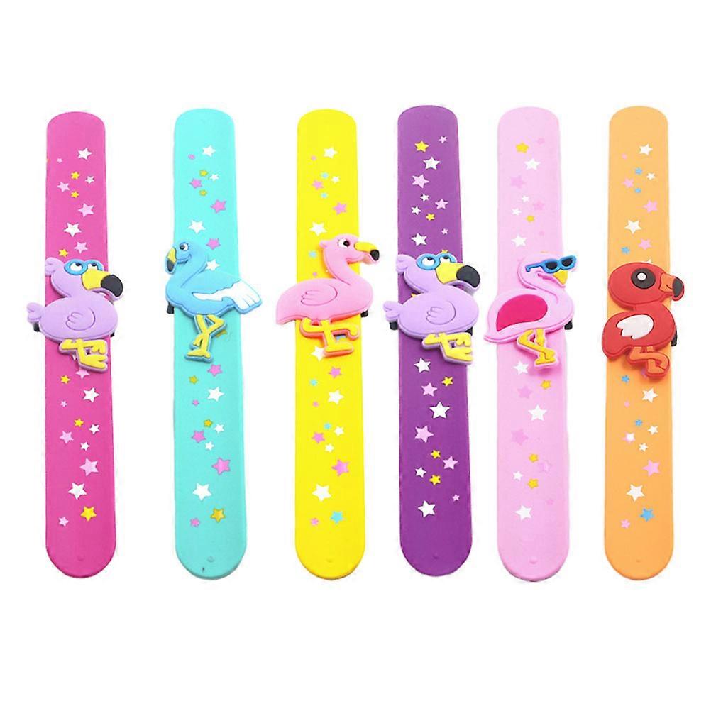 6pcs Colorful Flamingo Silicone Snap Bracelets – Fun, Flexible Slap Wristbands for Birthday Parties, Carnivals, and Special Events