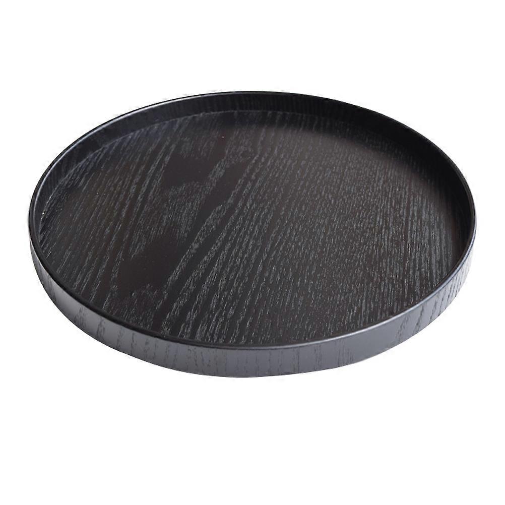Fruit Holder Wooden Round Storage Tray Practical Restaurant Use Black 24x24cm 1Pc