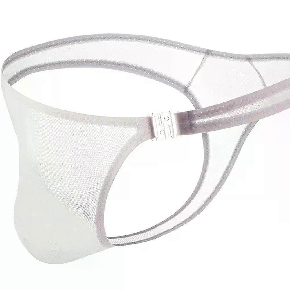 Men's Underwear Summer Mesh Transparent Low Rise U Convex Pouch T Back Thong Solid Color Adjustable Button Waistband Pantie